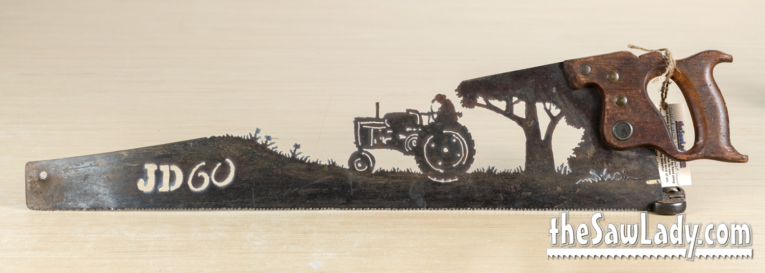 John Deere 60 Tractor Hand Cut Plasma Metal Art Hand Saw Rustic Wall