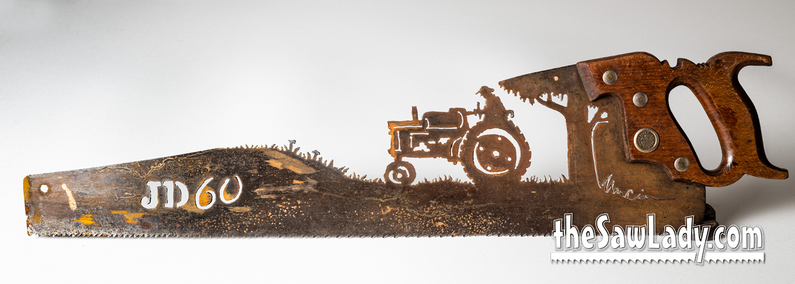 John Deere 60 Tractor Hand Cut Plasma Metal Art Hand Saw Rustic Wall