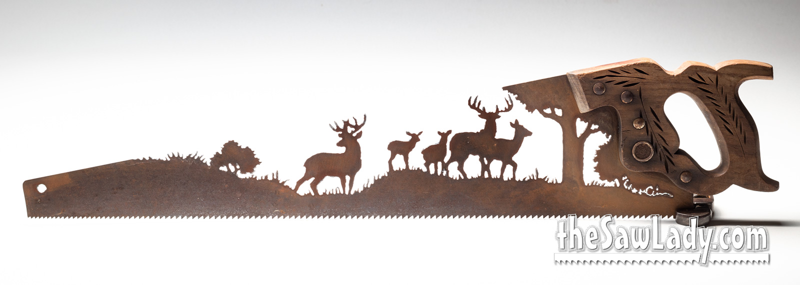 Custom Deer Family Hand Cut Plasma Metal Art Hand Saw Rustic Wall