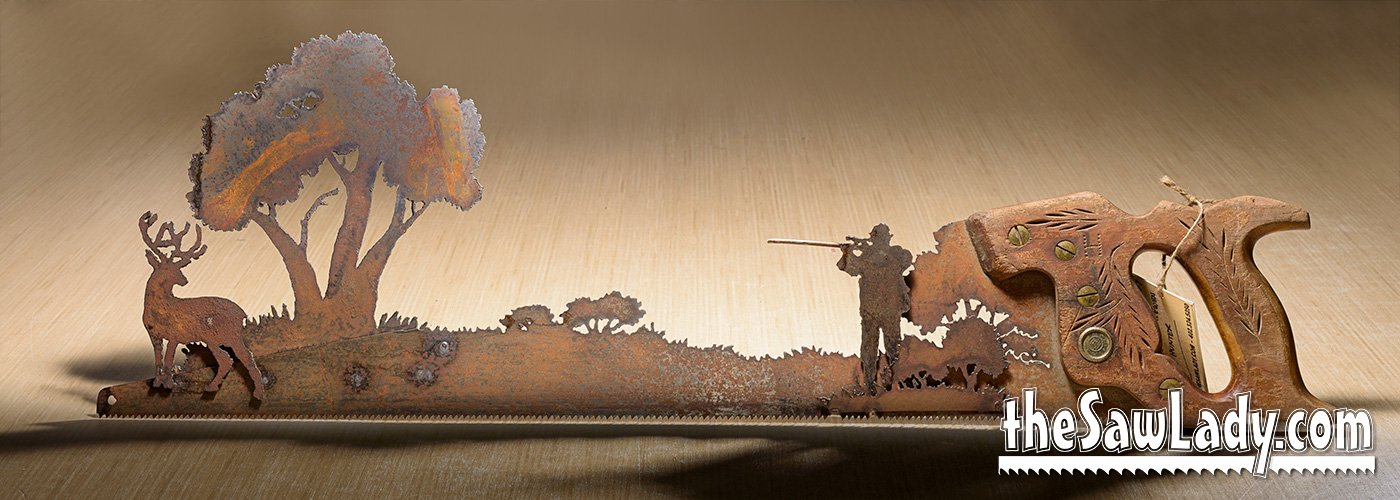 Deer Hunter Hand Cut Plasma Metal Art Hand Saw Rustic Wall Decor