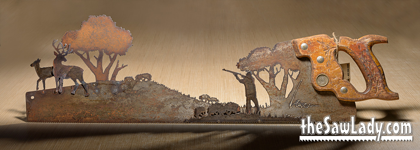 Deer Hunter Hand Cut Plasma Metal Art Hand Saw Rustic Wall Decor