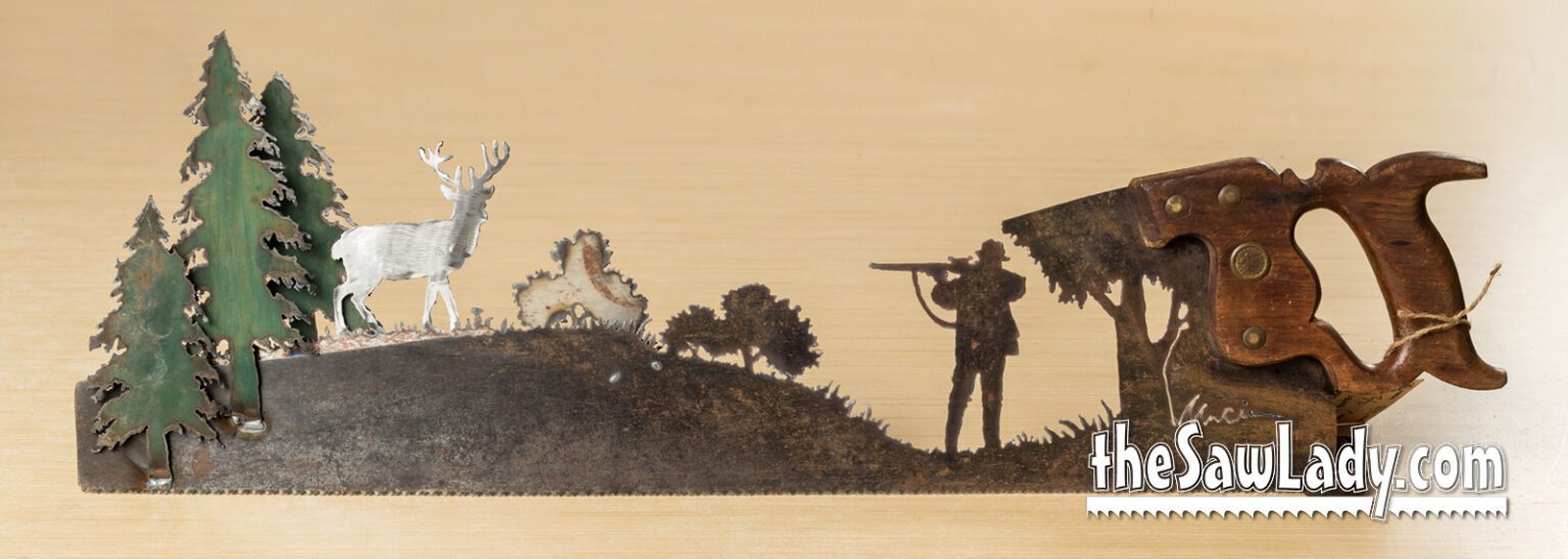 Deer Hunter Hand Cut Plasma Metal Art Hand Saw Rustic Wall Decor