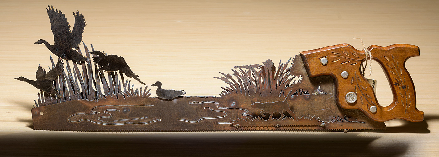 Duck Hunter with Dog Hand Cut Plasma Metal Art Hand Saw Rustic Wall