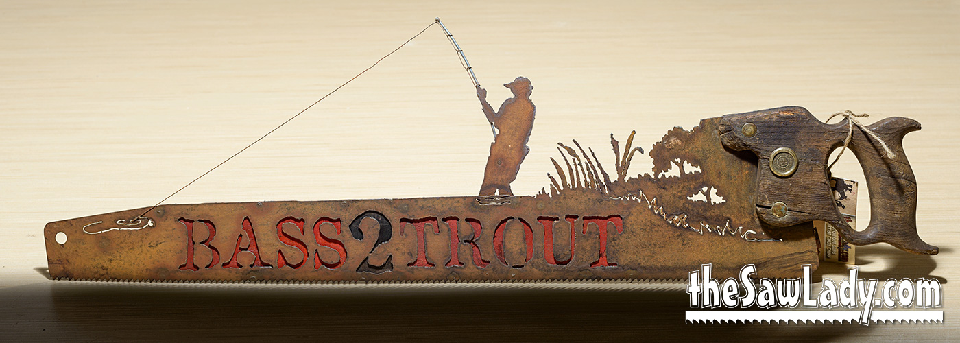 Fisherman in the Water Hand Cut Plasma Metal Art Hand Saw Rustic Wall