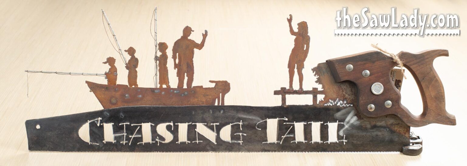 CUSTOM Fish Tale Hand Cut Plasma Metal Art Hand Saw Rustic Wall Decor