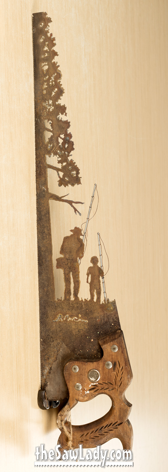 Mayberry Fishing Hand Cut Plasma Metal Art Hand Saw Rustic Wall Decor