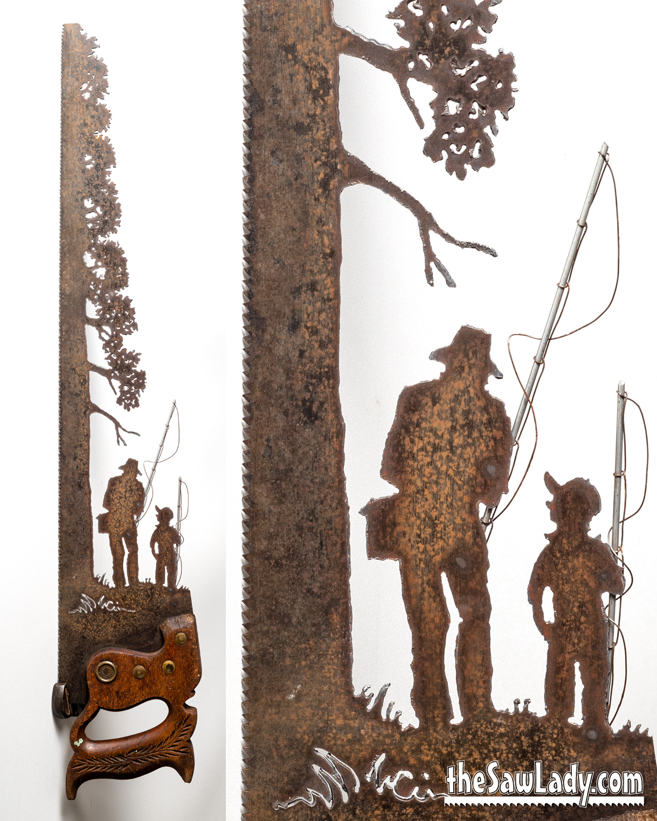 Mayberry Fishing Hand Cut Plasma Metal Art Hand Saw Rustic Wall Decor
