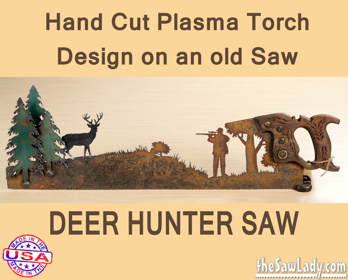 Deer Hunter Hand Cut Plasma Metal Art Hand Saw Rustic Wall Decor